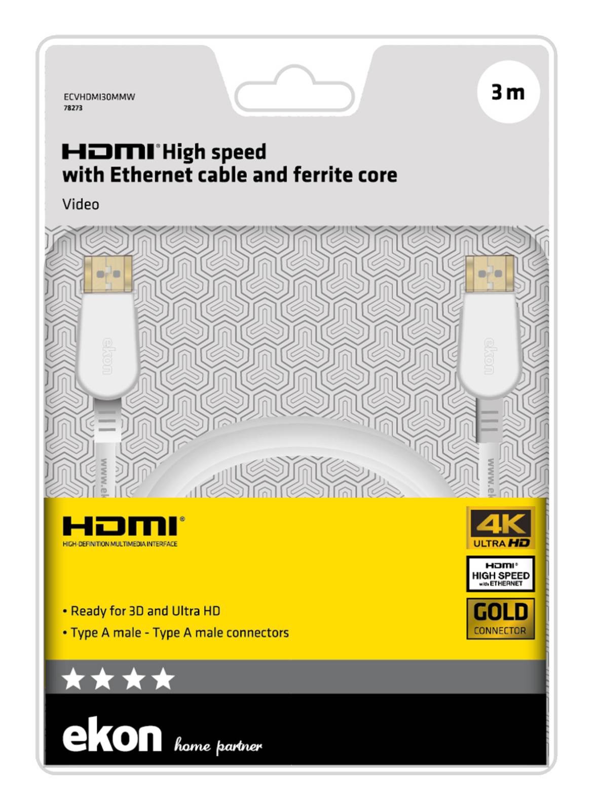 SBS Câble HDMI Câble HDMI pour 4K Ultra HD avec Ethernet - CABLE-HDMI-4K-3M