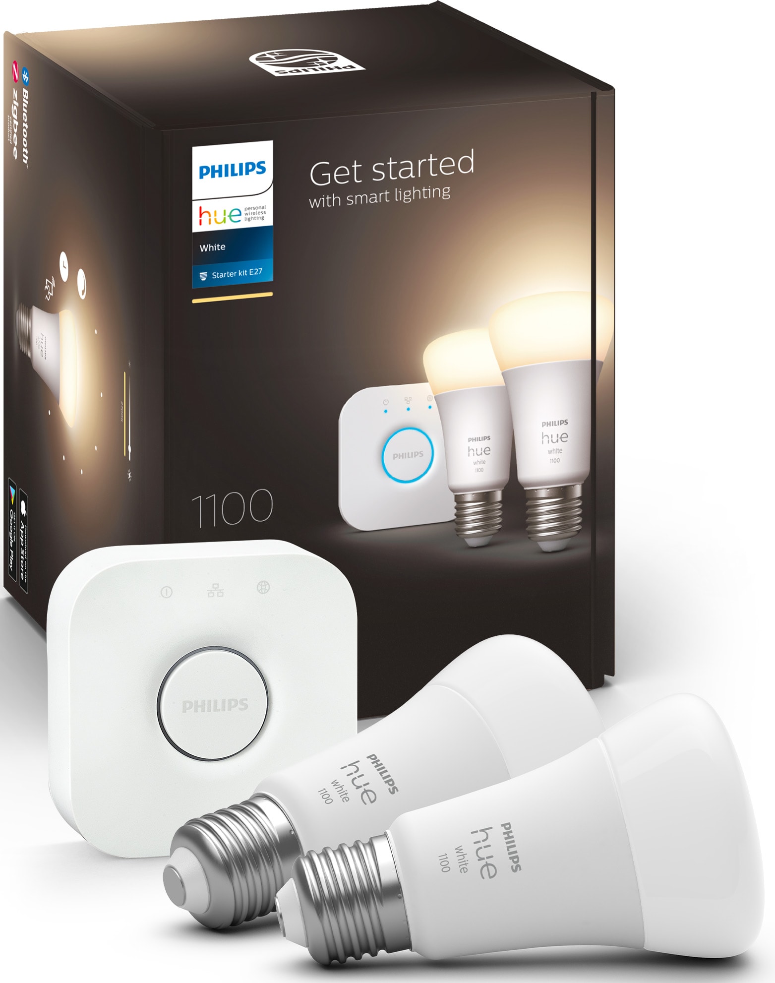 Lumière connectée PHILIPS HUE Philips HW Kit de démarrage 9.5W E27 x2 - HUE-KIT-W2E27