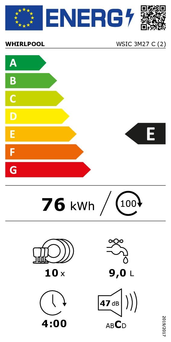 Lave vaisselle tout integrable 45 cm WHIRLPOOL 10 couverts - WSIC3M27C