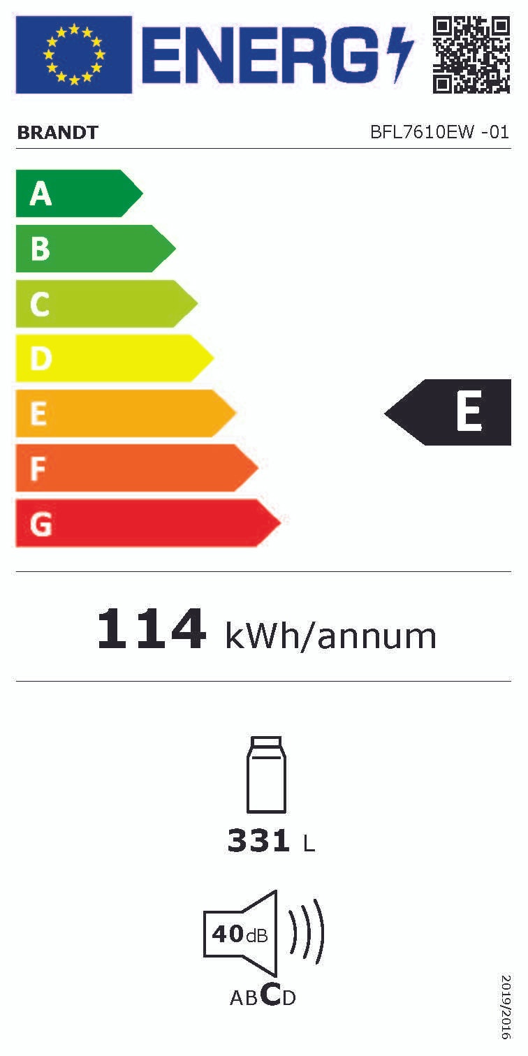 Réfrigérateur 1 porte BRANDT 331L Blanc - BFL7610EW