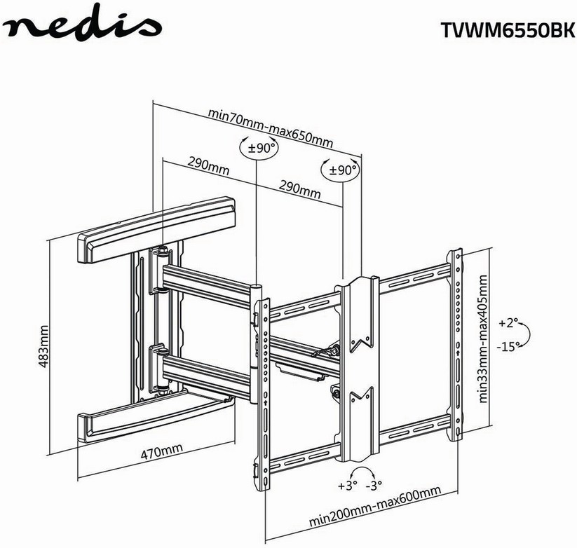 Support mural NEDIS  - TVWM6550BK